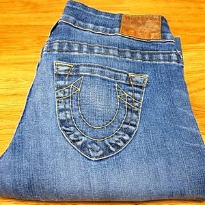 TRUE RELIGION GIRLS WOMEN JEANS CANDICE, FADED DISTRESSED STRAIGHT FLARE 28x32